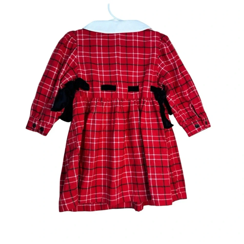 Vintage Gymboree Dress Flannel Plaid Black Red White Christmas Holiday S L19
